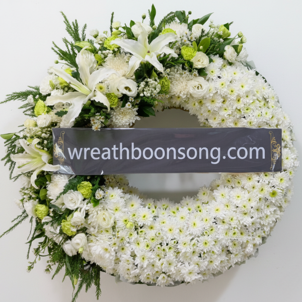 พวงหรีดดอกไม้สด-W0130WT