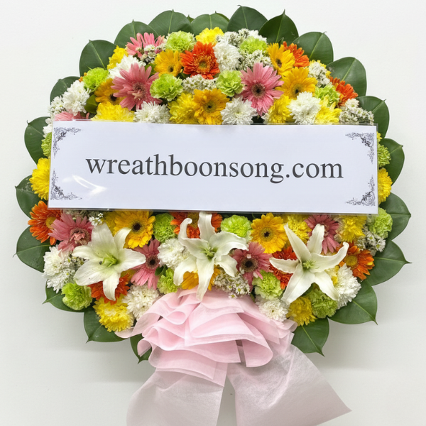 พวงหรีดดอกไม้สด-W0415RB